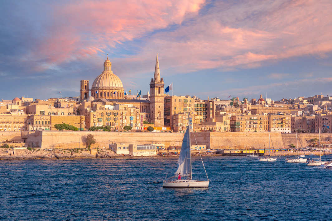 Valletta harbor and historic skyline in Malta