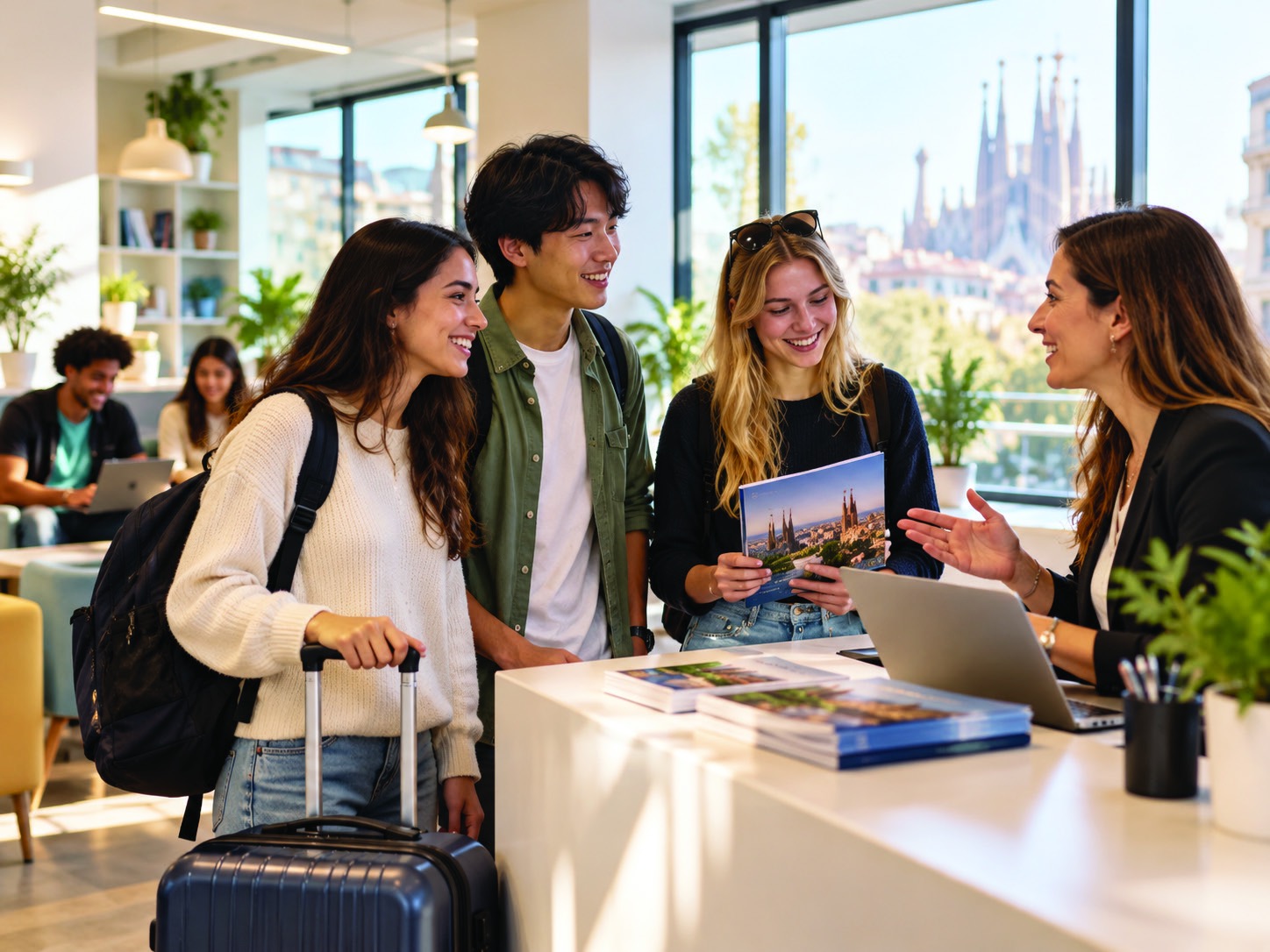 LearnKey Barcelona orientation reception and meet-and-greet in front of Sagrada Família
