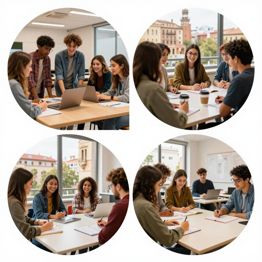 Students in modern classroom collaborating at LearnKey Institute